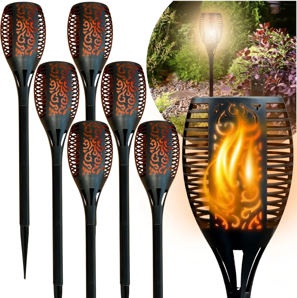 Torche Solaire Effet Flamme Vacillante pour Balisage Allée Jardin X6
