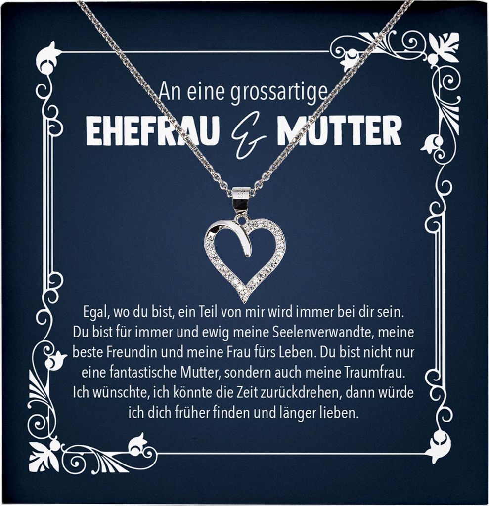 22Feels Ehefrau Muttertag Geschenk Ich Liebe Dich Frauen Herz Halskette Valentinstag Schatz Hochzeitstag Damen Collier (Damen Silber 925/000 Schmuck)