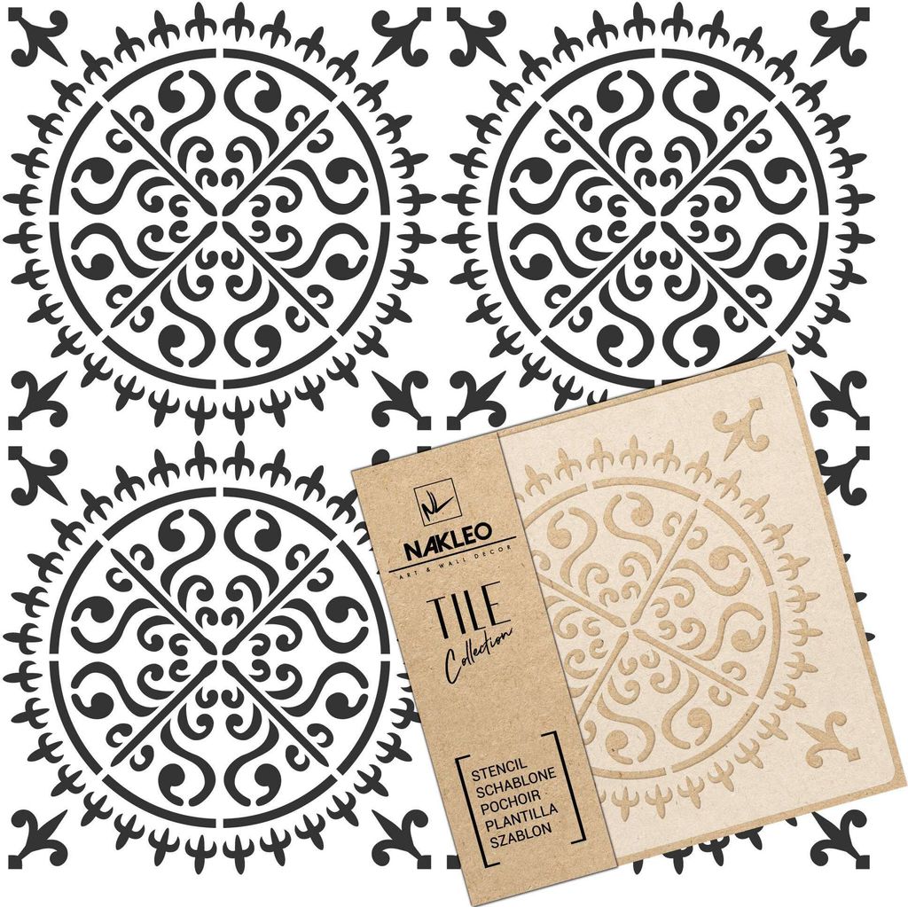 Tile Fliesen Schablone zum Malen 30x30 cm, Palencia Geometric Retro Circle, Kunststoff Wiederverwendbare Bodenschablone DIY
