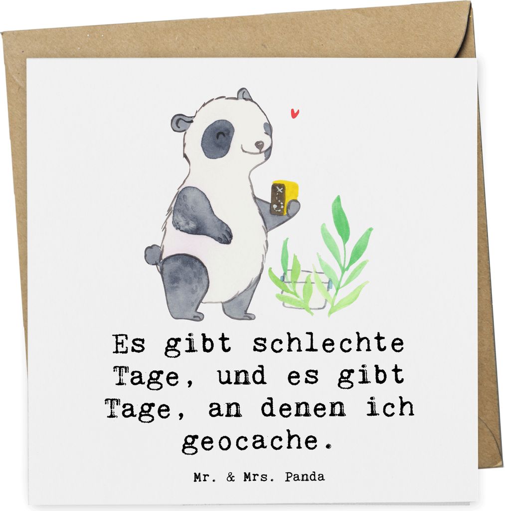 Mr. & Mrs. Panda Grußkarte Panda Geocaching - Weiß - Geschenk, Schatzsuchen, Opencaching, GPS Schnitzeljagd, Glückwunschkarte, Klappkarte, faltk...
