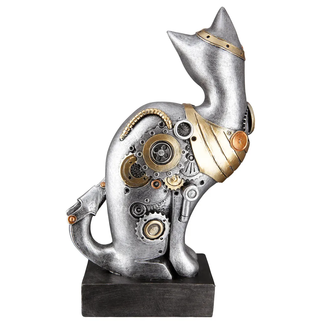 Statue décorative de chat Steampunk argentée Gilde pour salon moderne - 4