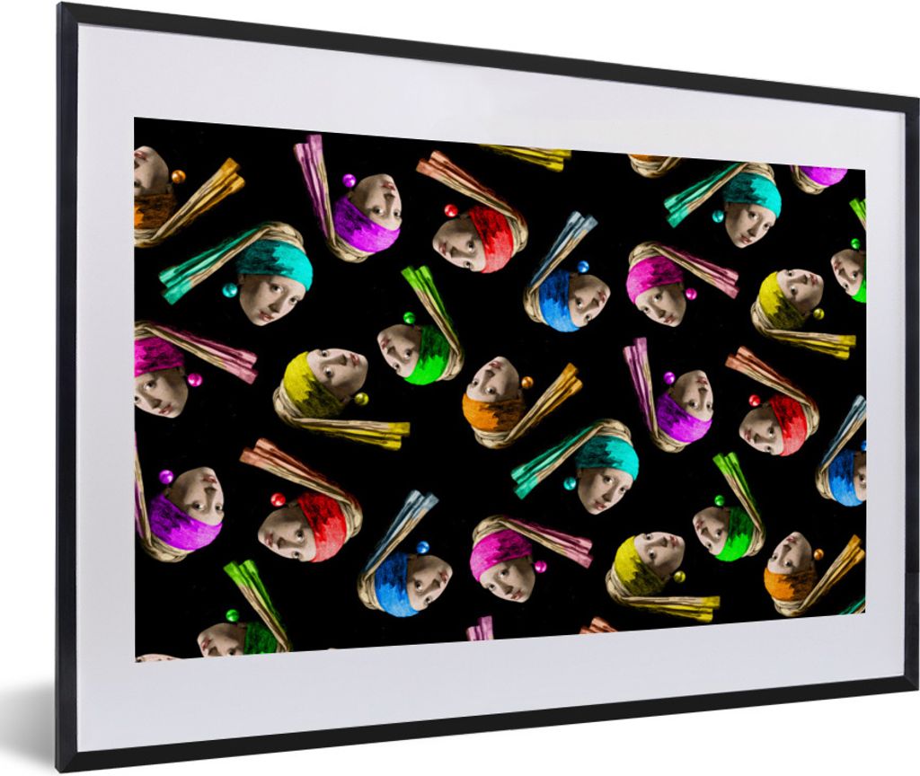 MuchoWow Gerahmtes Poster Girl with a Pearl Earring - Muster - Regenbogen 60x40 cm - Poster mit Schwarzem Bilderrahmen Wandposter Rahmen Foto Bil...