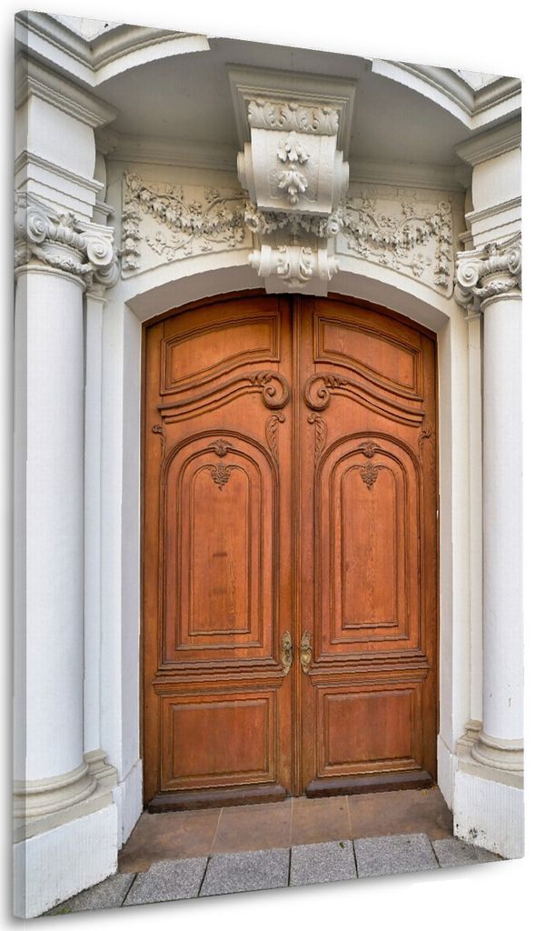 Wallario Premium Leinwandbild Alte hölzerne Pforte in Größe 60 x 90 cm