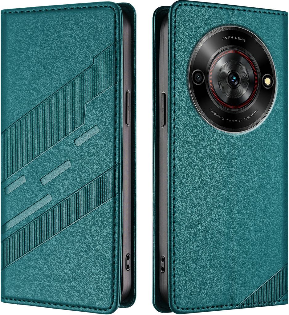 Hülle für ZTE Blade A75 5G, Kunstleder Brieftaschen Handyhülle mit Kartenfach und Standfunktion Grün
