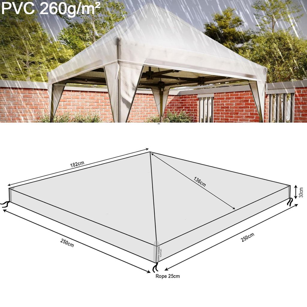 Transparente Ersatzabdeckung für Pavillon, Clear PVC Pavillon Schutzhaube, Pavillondach Regenschutz, Gazebo Ersatzbezug, Wetterschutz Gartenzelt P...