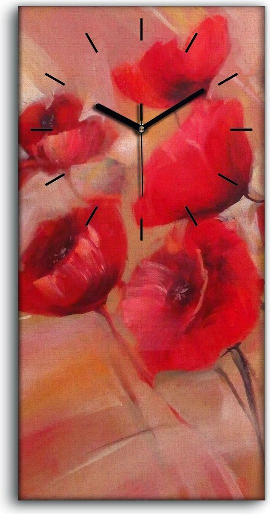 Dekor Leinwand Uhr Wandbilder Geräuschlos 30x60 Gemälde Blumen Mohnblumen Kunst - schwarze Hände