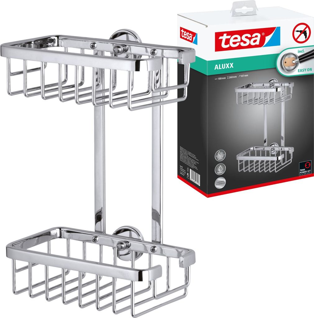 tesa Duschablage Duschregal ohne Bohren Duschkorb Wandmontage rostfrei