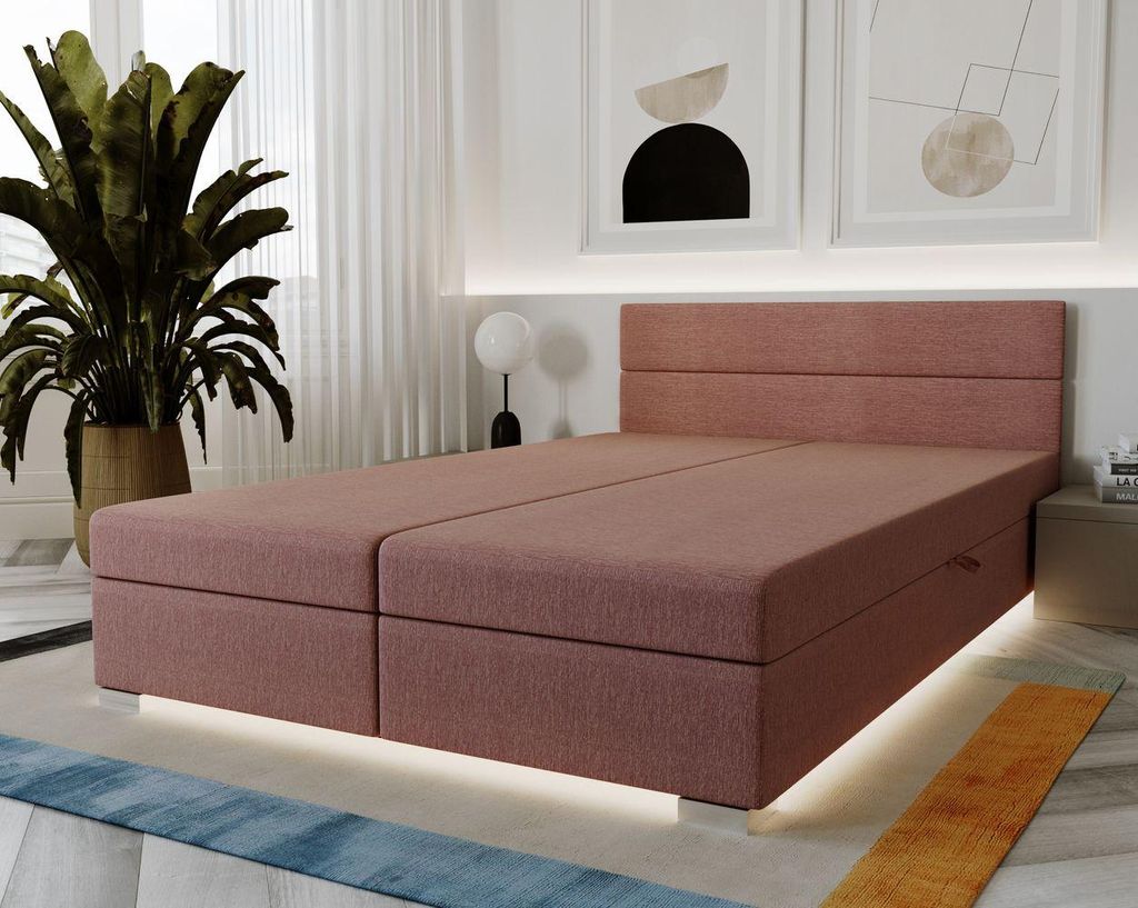 Gepolstertes Doppelbett 180x195 MORIA 2 mit Stauraum - Puderrosa
