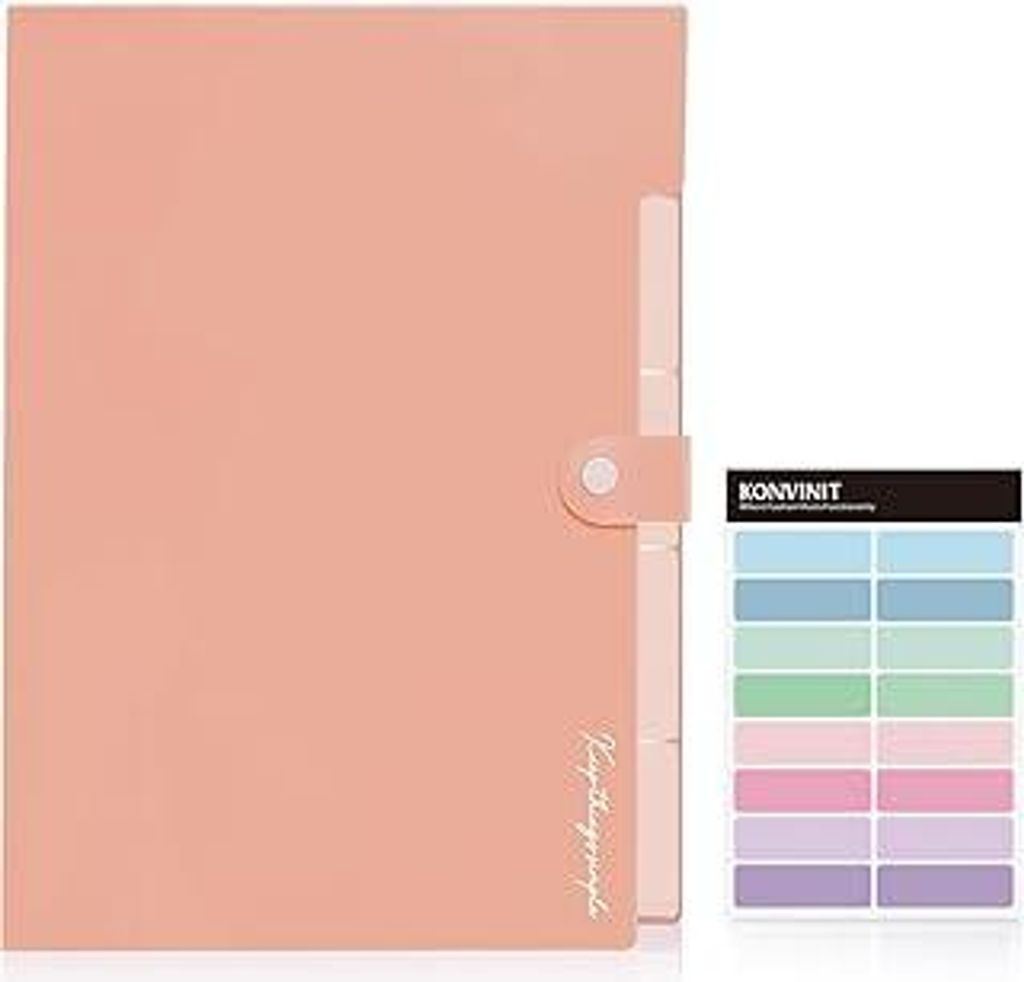 Dokumentenmappe A4 Erweiterbar Fächermappe A4 Mappe mit 5 Tasche Ordnungsmappe Mappen Ordnersystem Document Folder mit bunten Labeln Mappe Organiz...