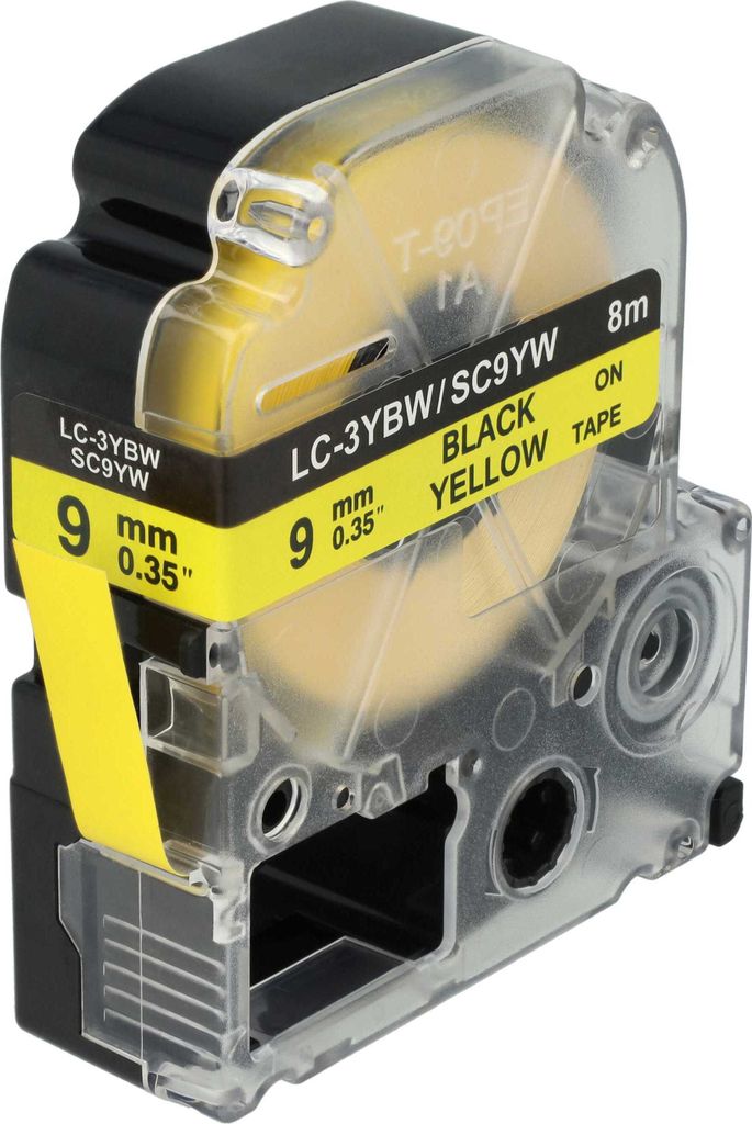 vhbw Schriftband-Kassette Ersatz für KingJim SC9GW für Etiketten-Drucker 8m x 9mm Schwarz auf Gelb