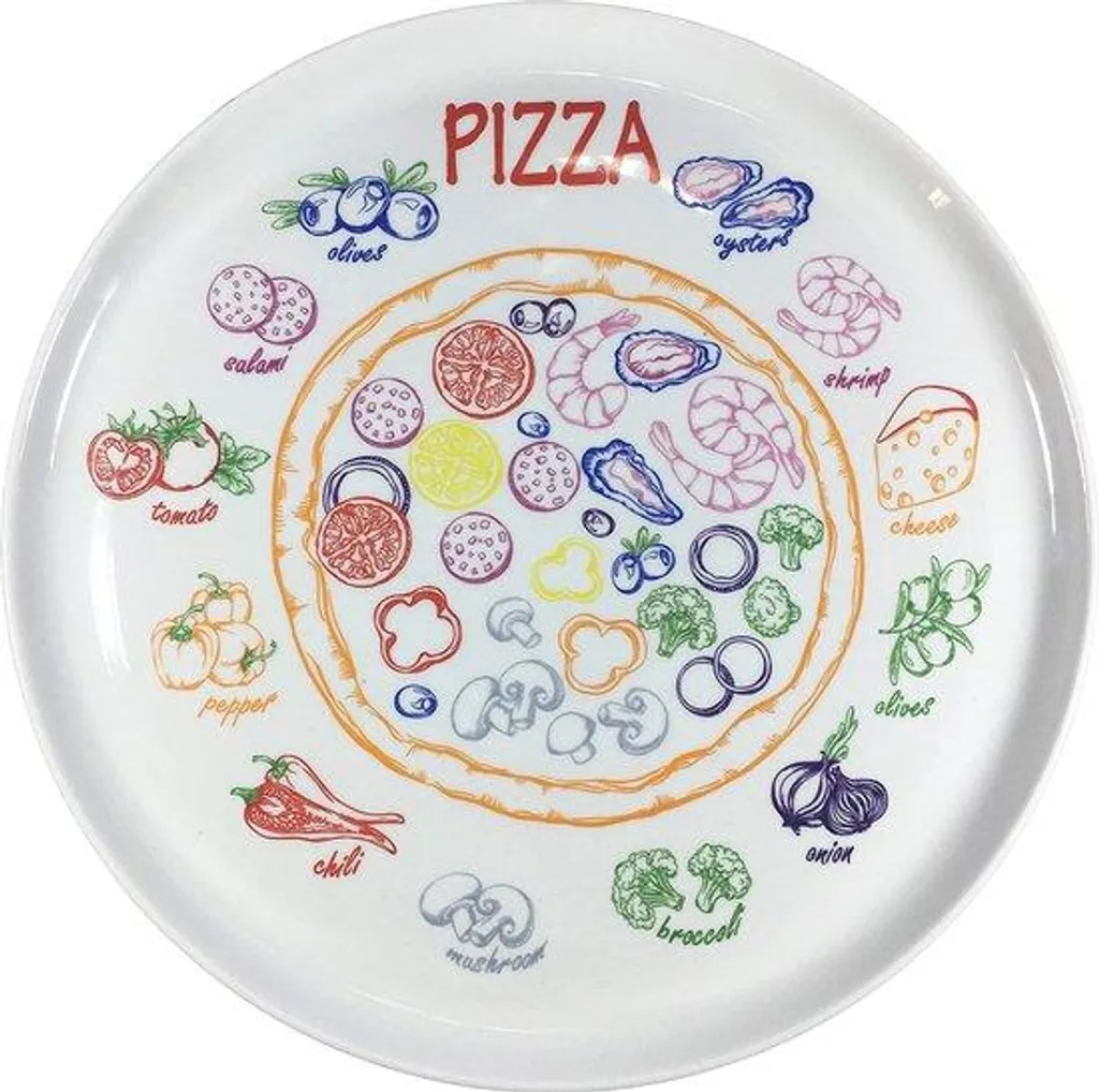 Assiette à pizza en porcelaine 300mm résistante avec motif coloré