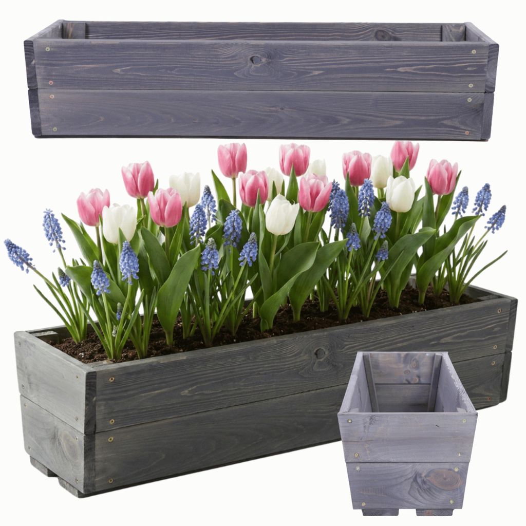 MODO24 Pflanzkasten, Blumenkasten, Balkonkasten, Pflanzkübel, Kräuter, Fensterbank, Wetterfest, Massivholz Kiefer, 19x83x25cm, Grau imprägniert,...