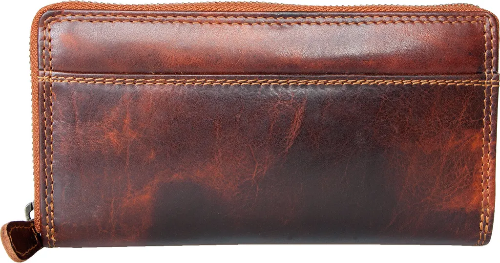 Étui Portefeuille Cuir avec Poche Smartphone et Fermeture Éclair Métal