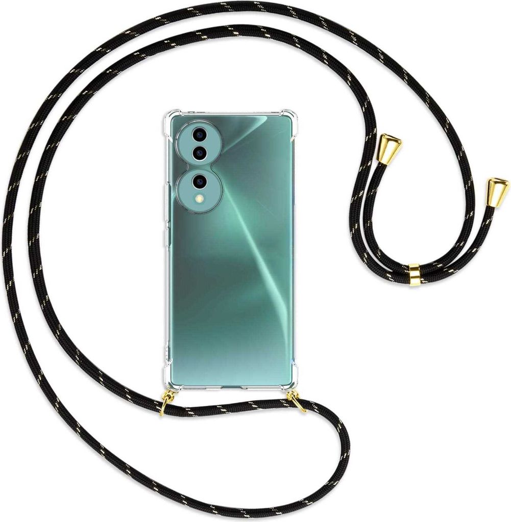 Handykette Backcover-Schutzhülle mit Band (Metall goldfarben) für Honor 70 5G (FNE-AN00, 6.67'') - schwarz/gold