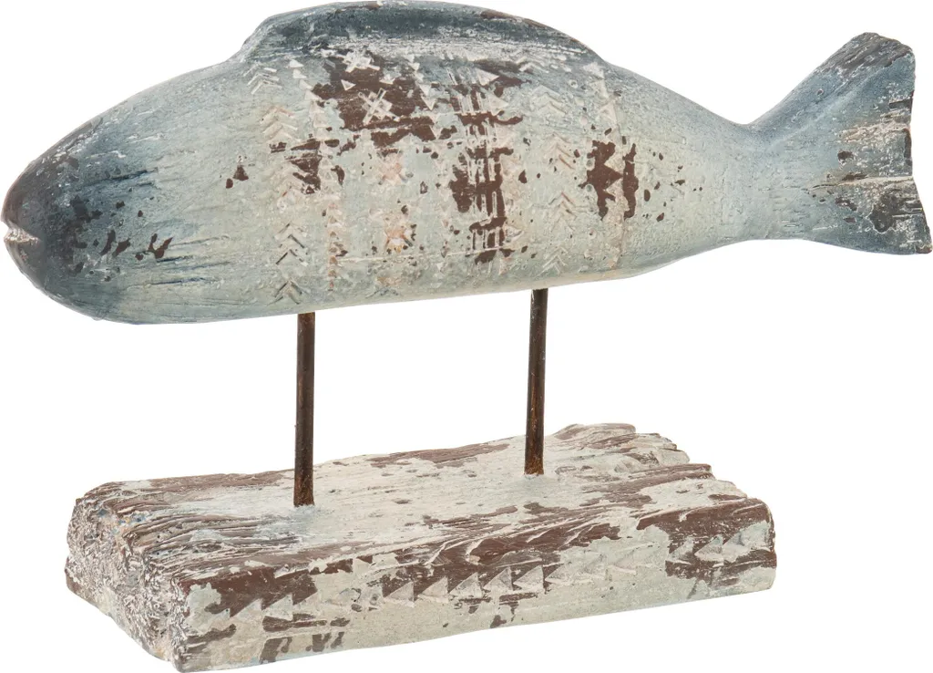 Poisson Décoratif J-Line en Magnésium Antique Bleu et Blanc Résistant UV