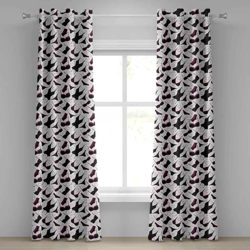 Rideau à œillets style rétro lingerie fuchsia et blanc 280 x 225 cm