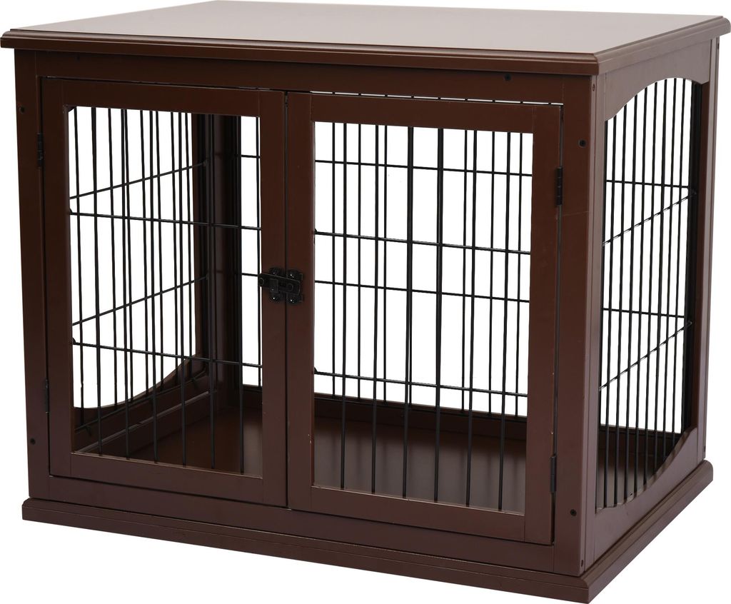 Hundebox, 2 Eingänge, abschließbar, MDF und Metall, 58,4 x 81,3 x 66 cm, Schwarz