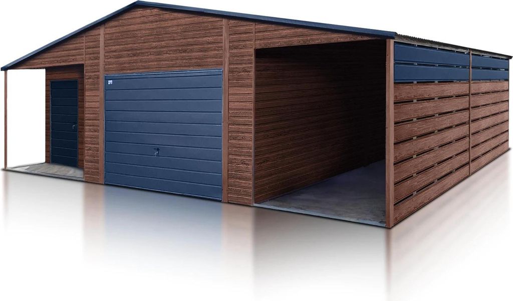 Fertiggarage 7x8 mit Carport moderne Fertiggarage