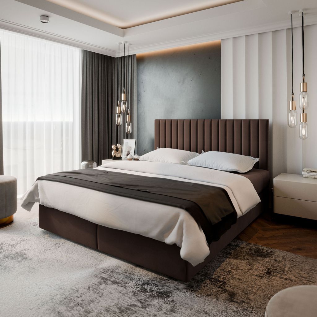 Masseno Boxspringbett BRESEL 160x200 cm Komplett-Set mit Bonell Matratze und Topper, Polsterbett mit Bettkästen -Braun, KRONOS 06