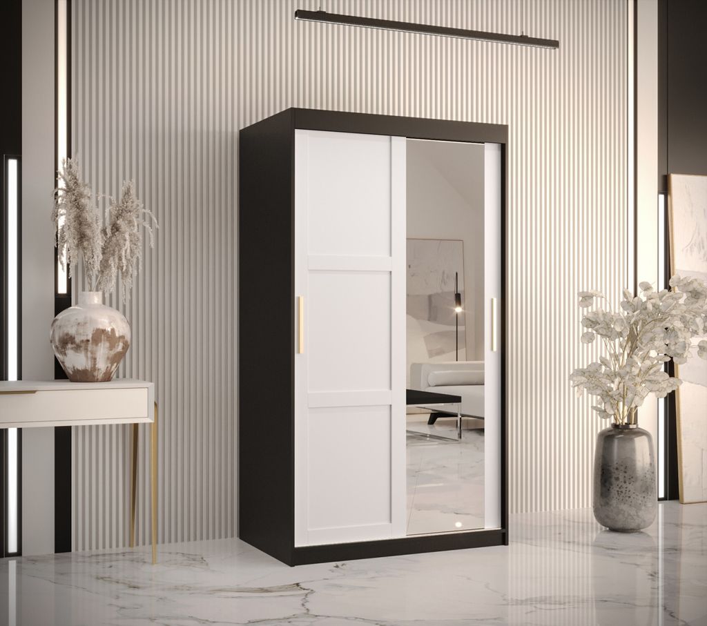 Kleiderschrank RAISA 2 – Breite 100 cm, schwarz / weiß