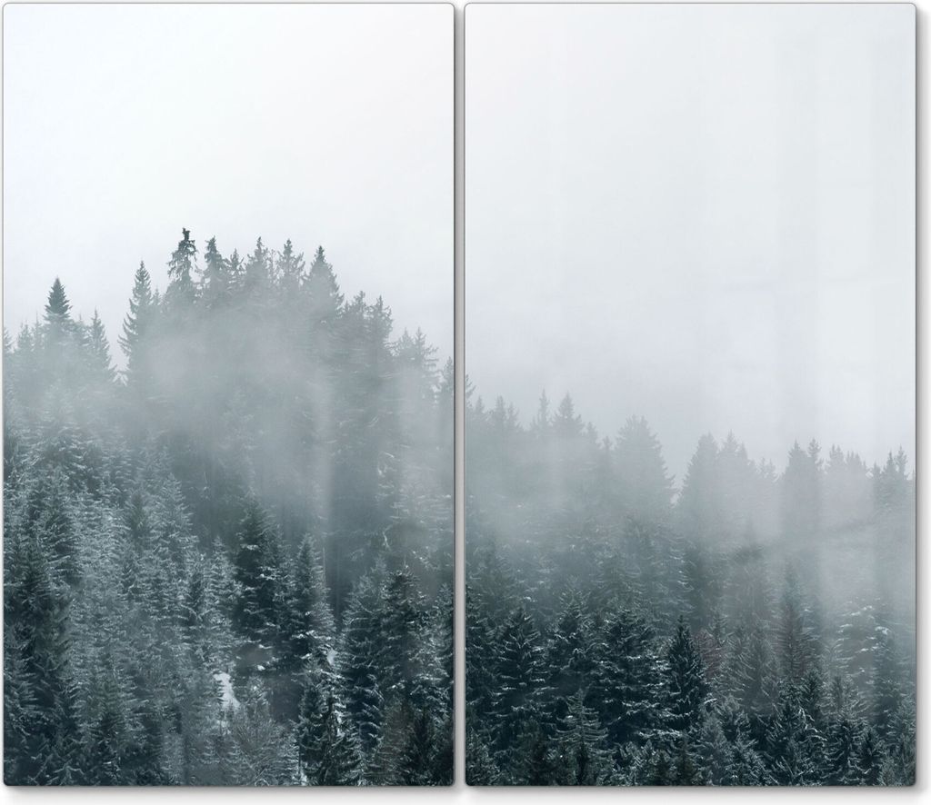 DEQORI Herdabdeckplatte Glas 2-tlg 'Nebel über Baumwipfeln' Herd Abdeckung Küche