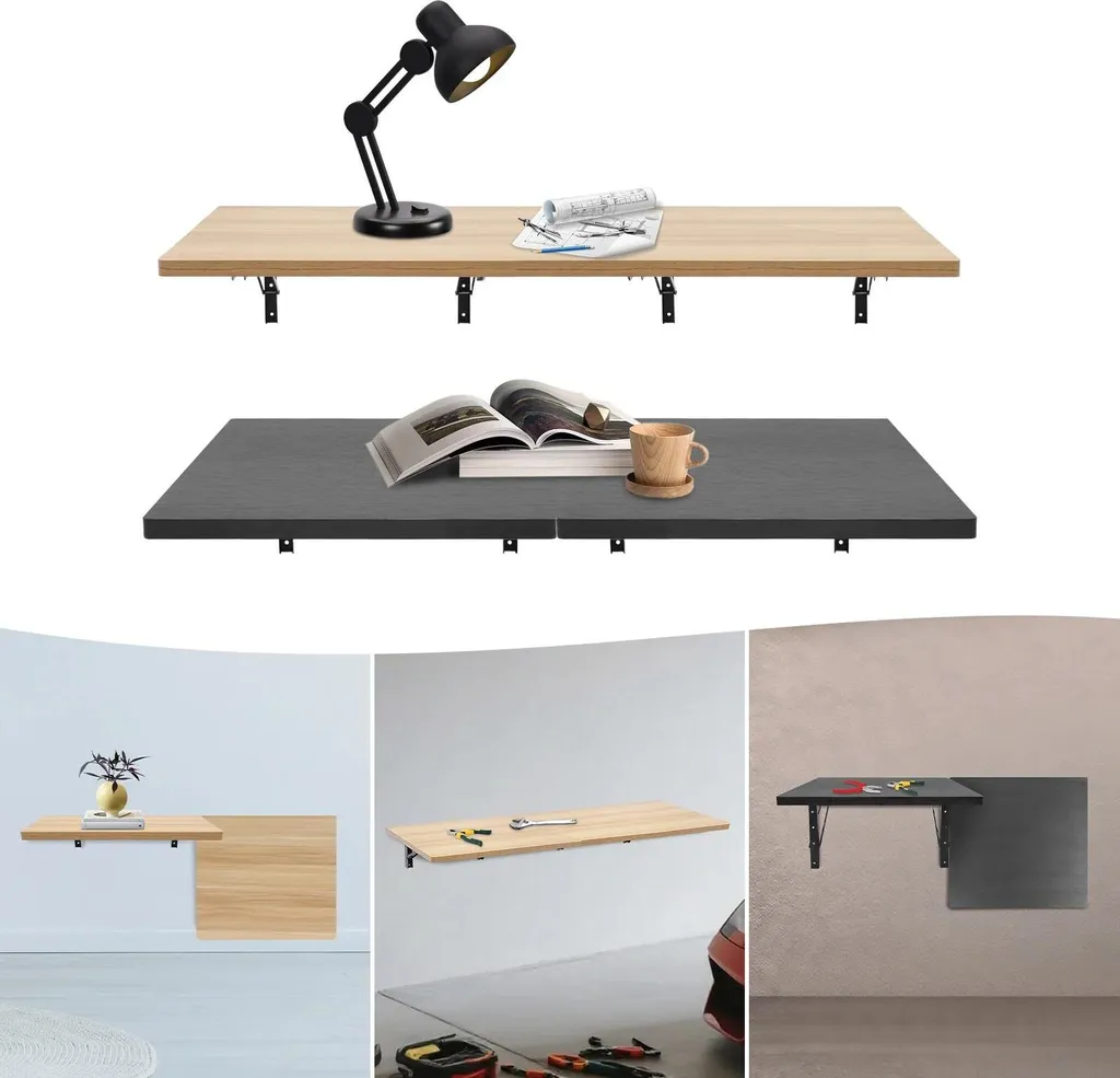 Table pliante murale peu encombrante noire lot de 2 - Solution petit coin - 2
