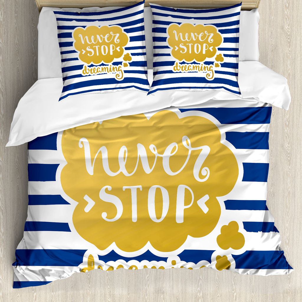 ABAKUHAUS Zitat Bettbezugs Set Für Doppelbetten, Maritime Vintage Navy, Milbensicher Allergiker geeignet mit Kissenbezügen, Goldblau