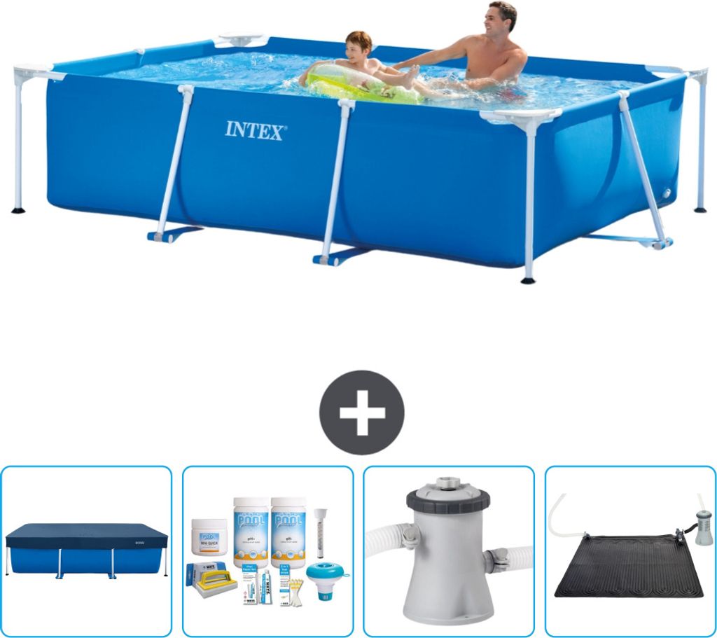 Intex-Schwimmbecken mit rechteckigem Rahmen – 260 x 160 x 65 cm – Blau – im Lieferumfang enthalten Abdeckung - Wartungspaket - Filterpumpe f...