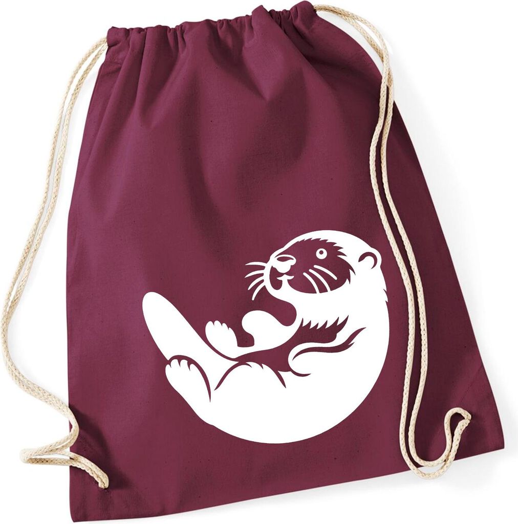 Huuraa Turnbeutel Otter Silhouette 12 Liter Burgundy Baumwolle Rucksack Geschenkidee
