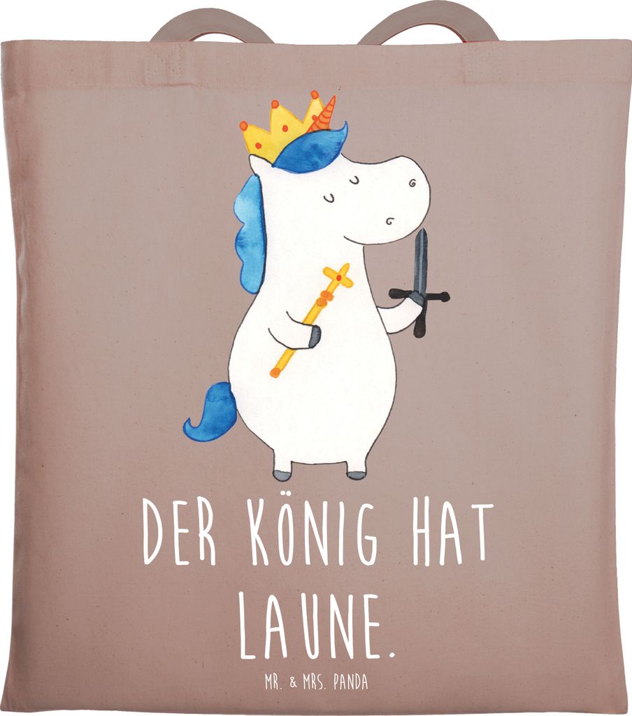 Mr. & Mrs. Panda Tote Bag Einhorn König mit Schwert - Braun Pastell - Geschenk, Schultasche, Unicorn, Einhörner, Ritter, Shopping Tasche, Laptopt...
