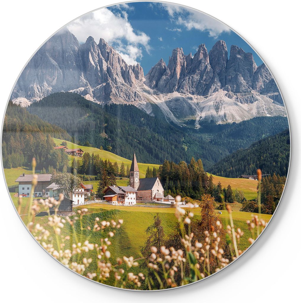 DEQORI Schneidebrett Glas Ø 30 cm 'Charmantes Dolomitental' Schneideplatte Servierplatte