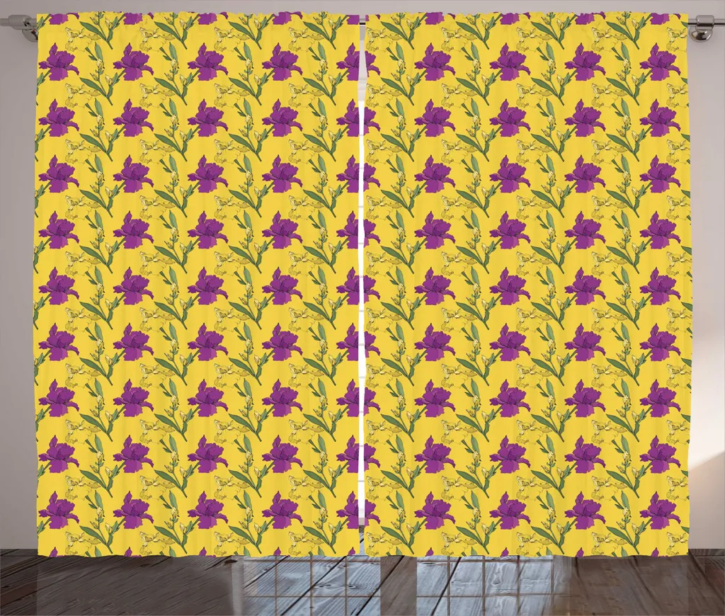 Rideau décoratif fleurs et branches pour salon 280x225cm jaune fuchsia