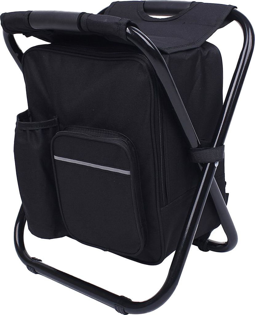 Angeln Stuhl Klapphocker Tragbarer Rucksack Kühler Isolierte Picknicktasche Sitz-Schwarz