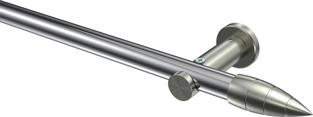 Interdeco Gardinenstange / Vorhangstange Chrom / Edelstahl-Optik, Typ Platon Samanto (Rillenpatrone) ohne Ringe, 20 mm Ø 1-läufig, 440 cm