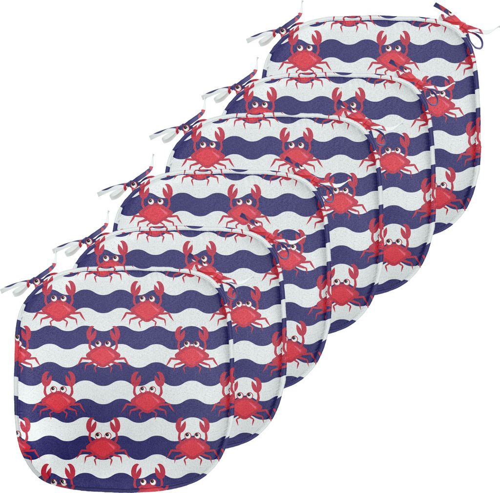 ABAKUHAUS Krabben Polster für Esszimmerstühle, Krabben auf gestreiftem, Dekoratives wasserfestes Kissen mit Riemen für Küchensitze, 40 cm x 40 ...
