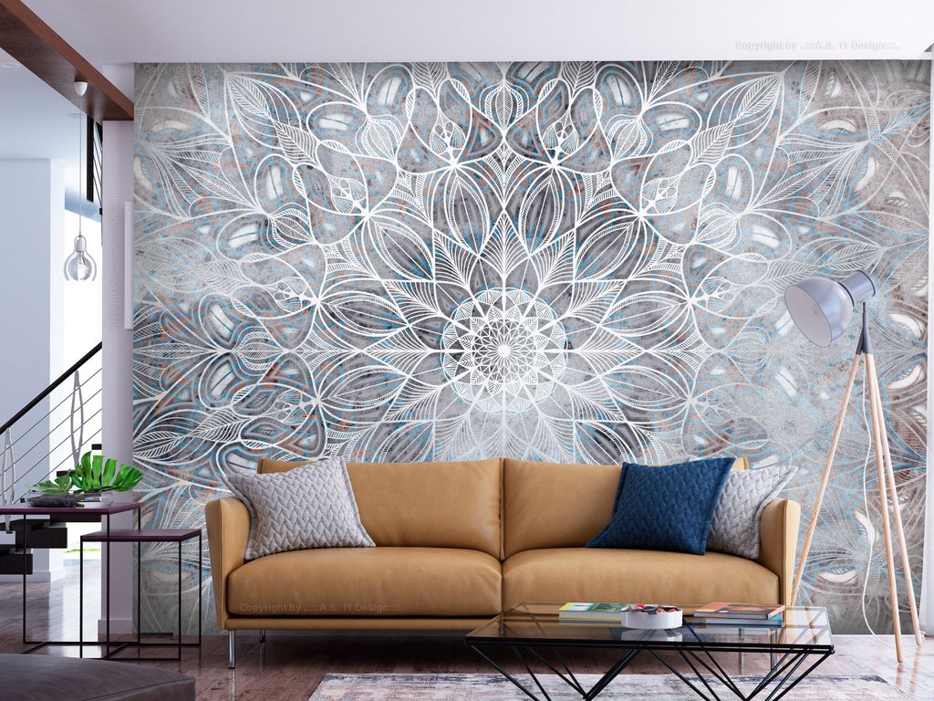 Vlies Fototapete Mandala 400x280 cm Tapeten Wandtapete XXL Ornament Orient grau blau f-A-0716-a-a