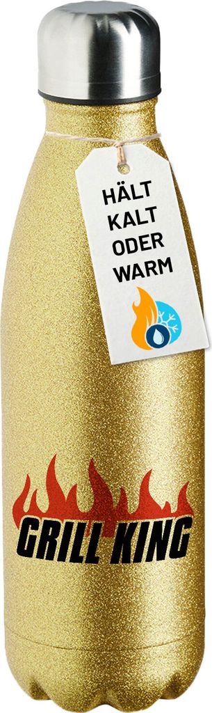 Huuraa Trinkflasche Grill King Flammen 500ml Gold Edelstahl Wasserflasche Trinkflasche Geschenkidee