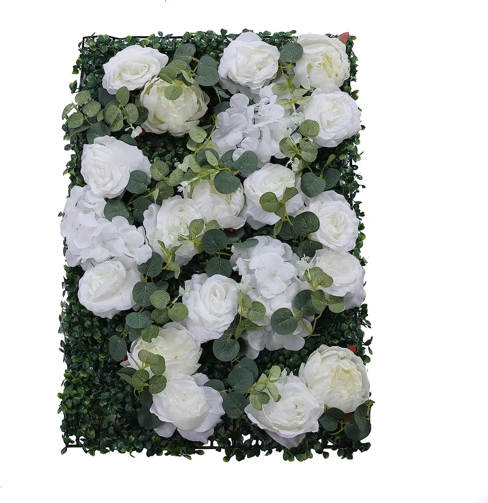 Mur de Fleurs Artificielles Anti-Vide Roses Blanches 6Pcs Décoration Mur