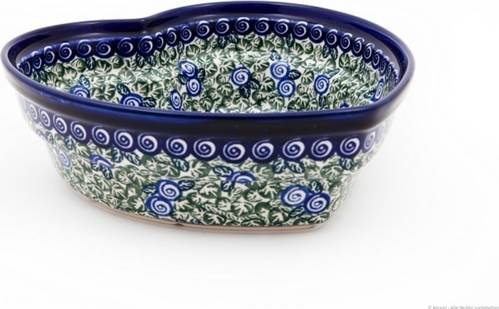 Original Bunzlauer Keramik 1,5 Liter Herzschüssel Deko Schale Herz Schüssel Motiv Backform 21,9cm x 7,7cm im Design 1073a