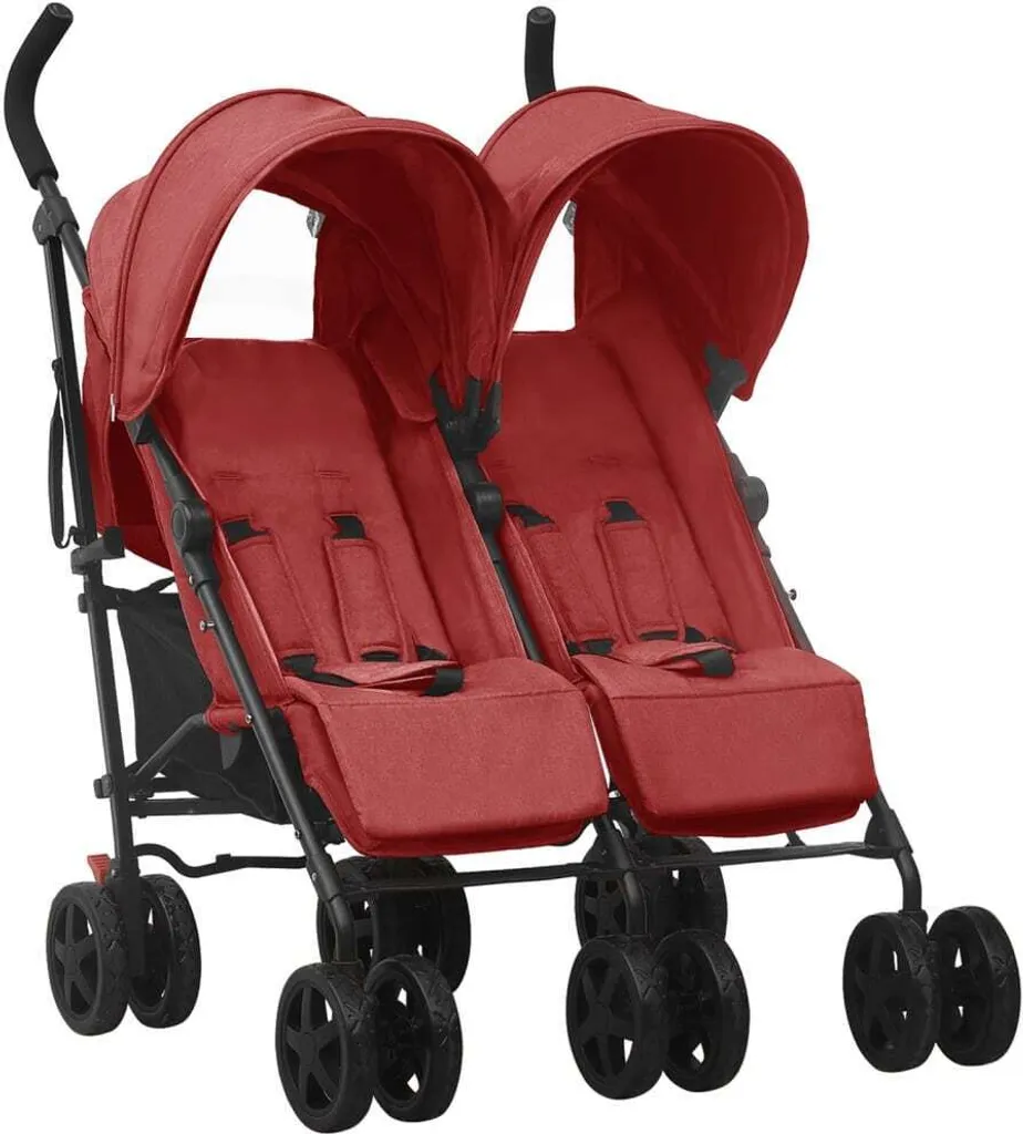Poussette double rouge en acier robuste pour jumeaux et enfants rapprochés