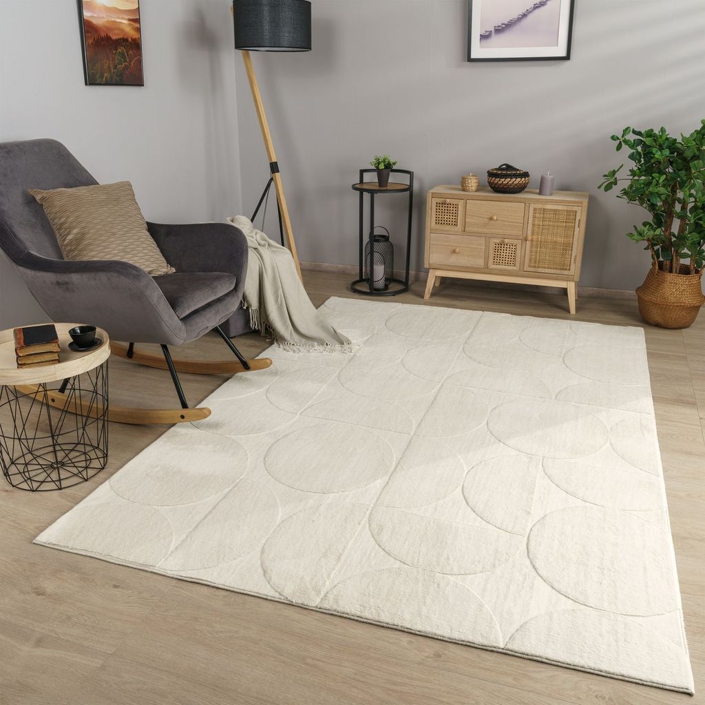 TT Home Wohnzimmer Teppich Esszimmer Kurzflor Geometrische Optik Skandi Boho Unifarben Größe 120x160 cm