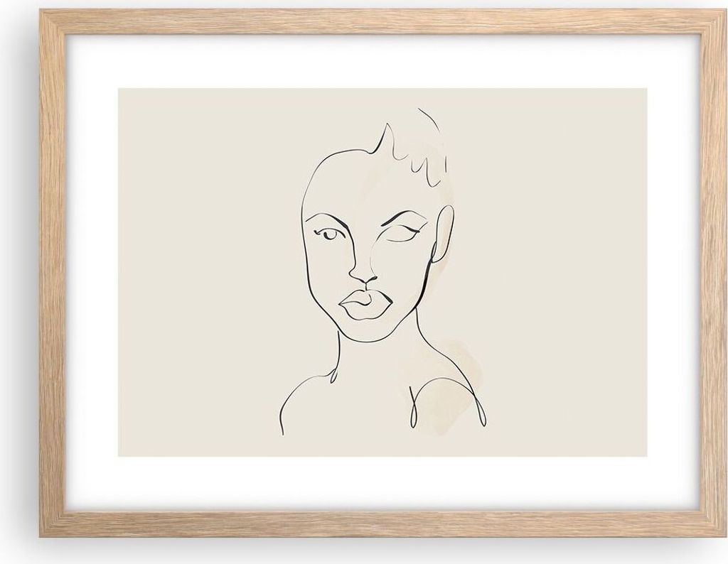 Gerahmtes Poster - Rahmen in heller Eiche - Porträt Afro Skizze - 40x30 cm - Wand Bild - Wanddeko - Wandbilder - Kunstposter - Wandposter - Bilder...