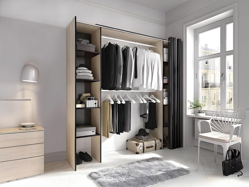 Faltbarer Kleiderschrank DORIAN mit Vorhang - Länge 110/180 cm - Farbe: Eiche und Anthrazit