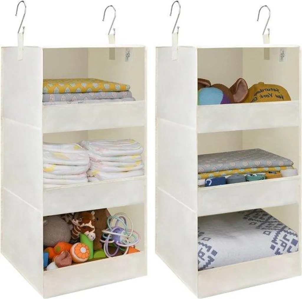 Rangement suspendu robuste en tissu beige - Pack de 2 avec compartiments - 4