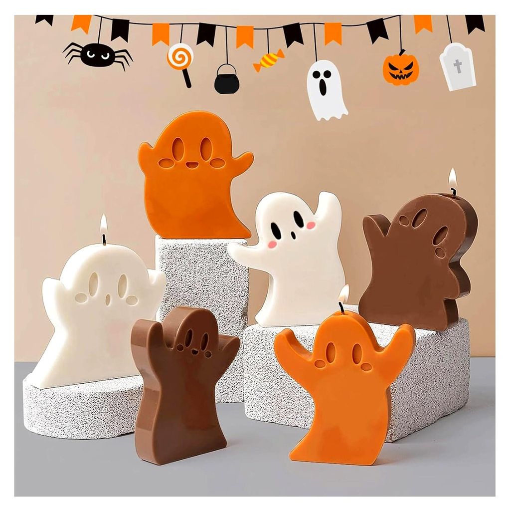 6-teiliges Set Halloween Geist Silikonformen - Gießformen für Kerzen, Wachs, Seife, Epoxidharz, geeignet für Deko, Basteln, DIY & Geschenk - Ker...