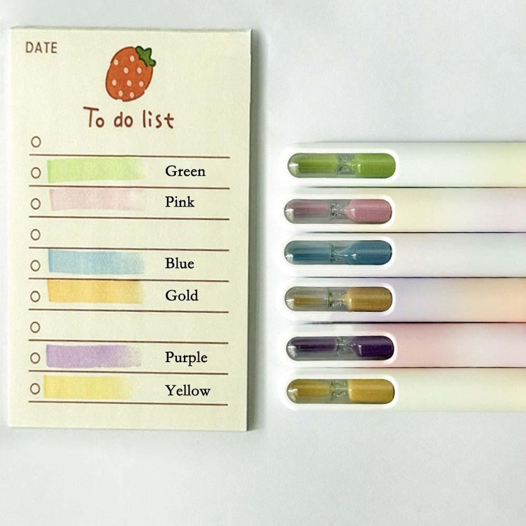 INF 6er Set Treibende Flasche Textmarker - Helle Farben, Sanduhr Design