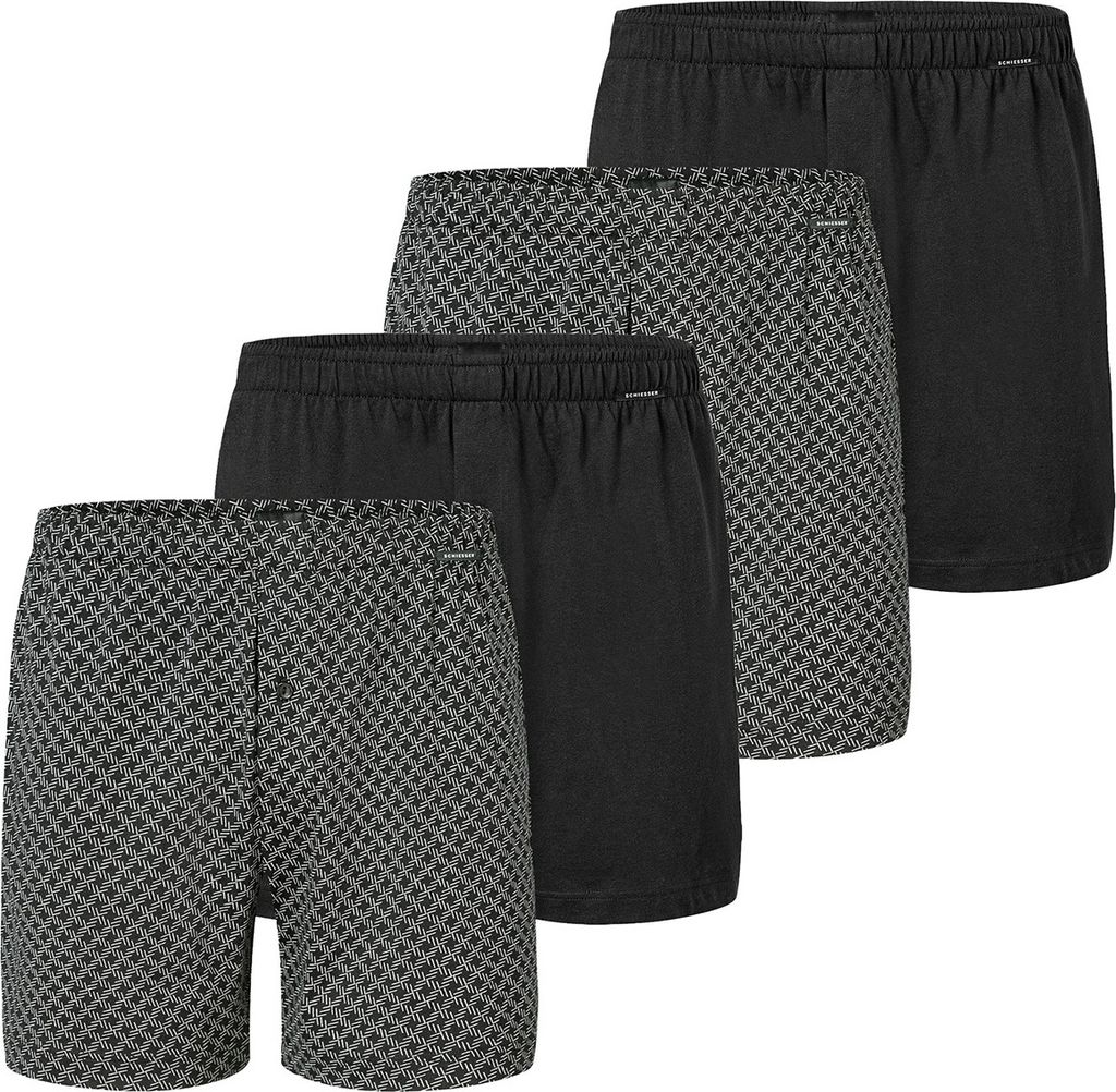 Schiesser 4er Pack Singel-Jersey Boxershorts Eingriff mit Knopf, Hochwertige Single-Jersey Qualität, Wunderbar weiches Material