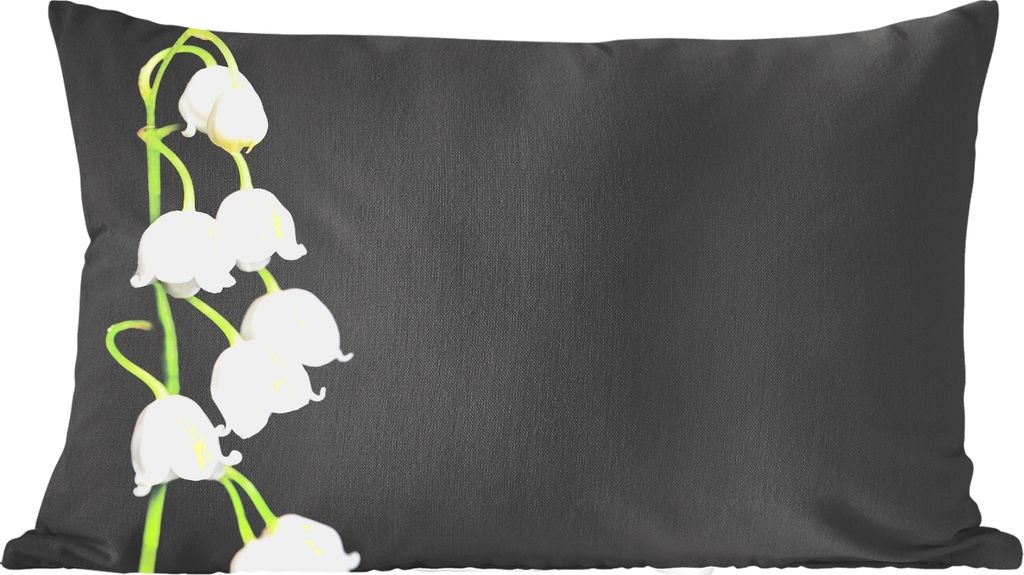 MuchoWow Zierkissen Sofakissen Wohnzimmer Dekokissen 60x40 cm Maiglöckchen - Blumen - Schwarz - Flora - Kopfkissen - Polster mit Foto