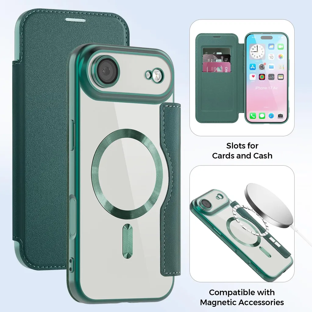 Cover Trasparente iPhone 17 Air MagSafe Verde con Slot Carte