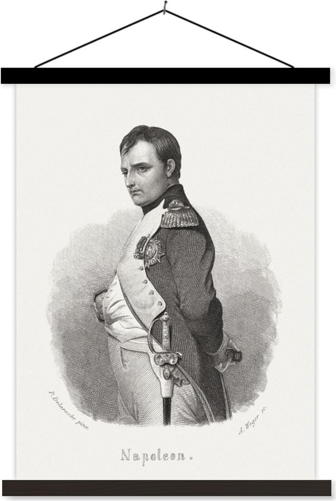 MuchoWow Textilposter Illustration von Napoleon Bonaparte vor einem weißen Hintergrund 120x160 cm mit schwarzem Rahmen - Magnetischer